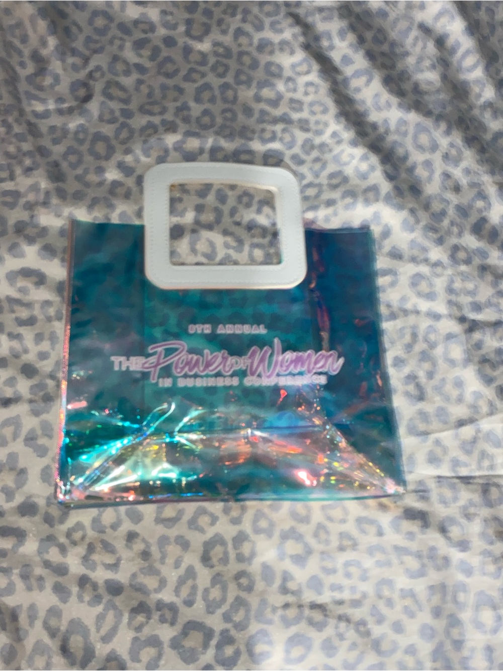 Holographic Iridescent Tote Bag with White Square Handles